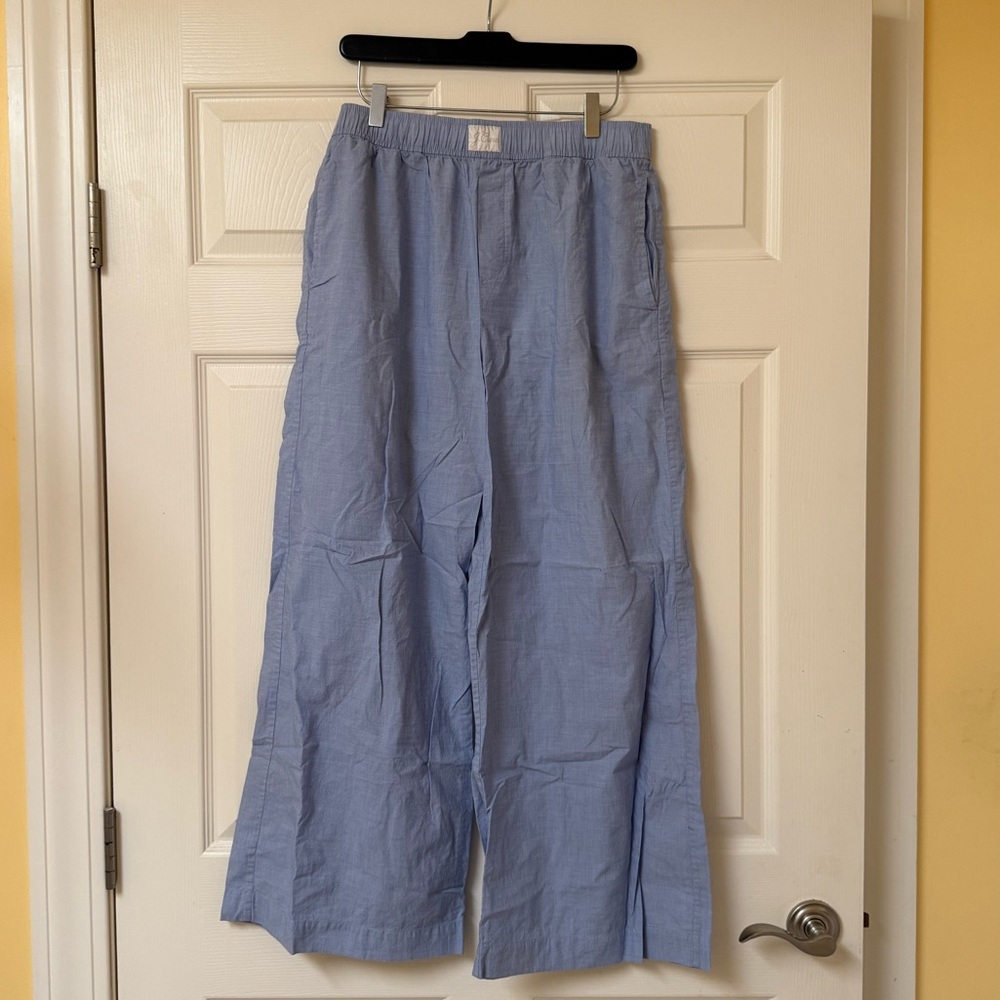 J.Crew End-On-End Wide Leg Cotton Pajama Pants in Light Blue - Picture 2 of 6